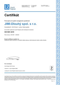 Certifikát systému managementu jakosti ISO 9001:2000